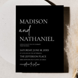 Invitation Noir minimaliste Blanc Simple Mariage élégant