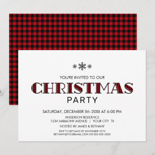 Invitation Noir minimaliste et Buffle rouge Plaid Noël