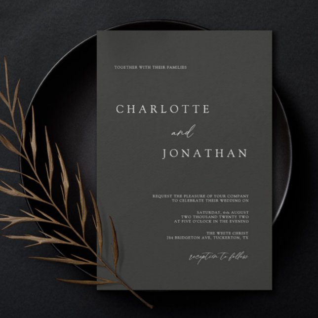 Invitation Noir minimaliste moderne mariage élégant (Créateur téléchargé)