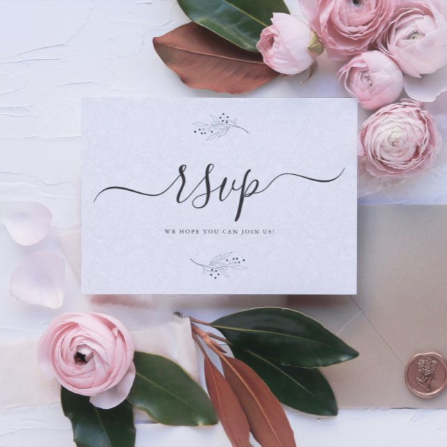 Invitation Noir minimaliste sur Paisley blanc peluché RSVP (Créateur téléchargé)