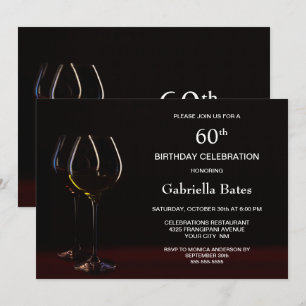 Invitation Noir moderne 60e Anniversaire Vin Glass Party