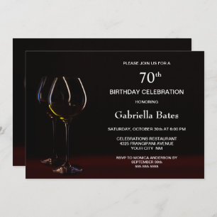 Invitation Noir moderne 70e anniversaire Vin Glass Party