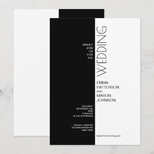 Invitation Noir moderne blanc symétrique