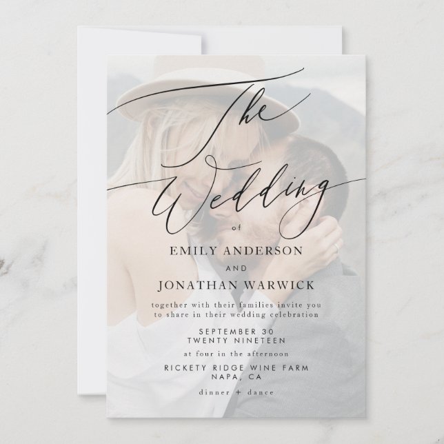 Invitation Noir moderne CODE QR simple retour Mariage photo (Devant)