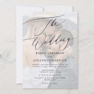 Invitation Noir moderne CODE QR simple retour Mariage photo