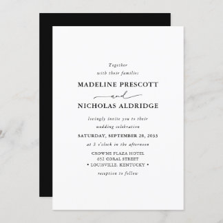 Invitation Noir Moderne Et Blanc Simple Mariage Élégant