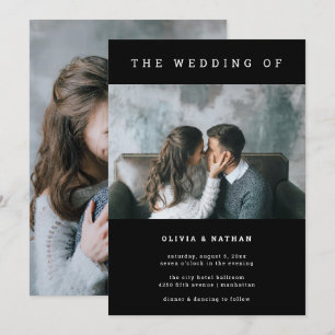 Invitation Noir moderne et minimal   Deux Mariages photo