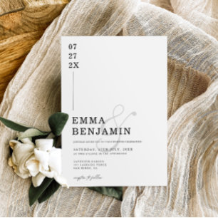 Invitation Noir moderne et minimaliste   Mariage blanc