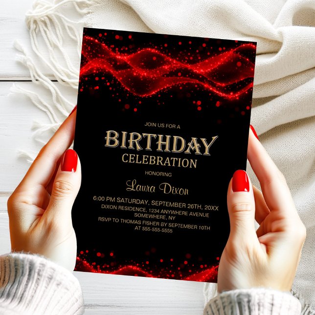 Invitation Noir moderne et rouge n'importe quel âge fête d'an (Créateur téléchargé)