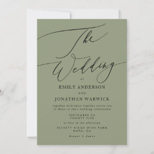 Invitation Noir moderne et vert Sage Mariage simple