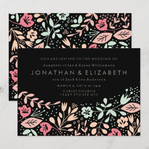 Invitation Noir moderne main dessinée Pastel Floral Mariage
