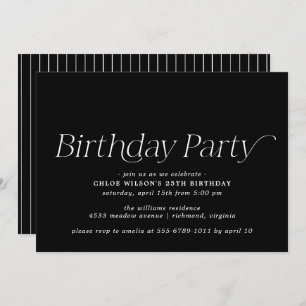 Invitation Noir moderne   Moody Simple Any Age Anniversaire