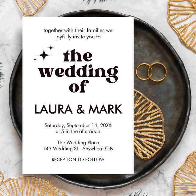 Invitation Noir moderne rétro Gras & Mariage chic (Bold & Chic Retro Modern Black Wedding Invitation)
