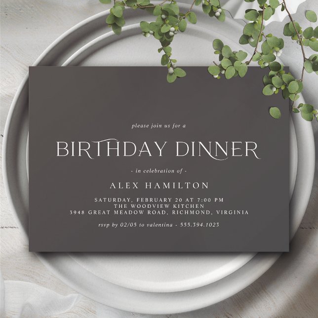 Invitation Noir moderne | Sexe Neutre Dîner d'anniversaire (Créateur téléchargé)