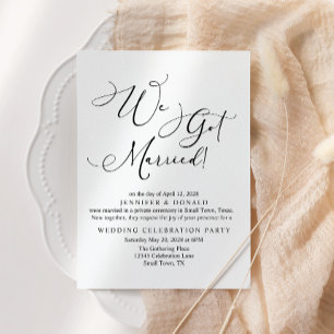 Invitation Noir Moderne Simple Écriture Mariage Juste Mariés