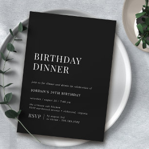 Invitation Noir moderne   Sleek Minimaliste Anniversaire Dîne