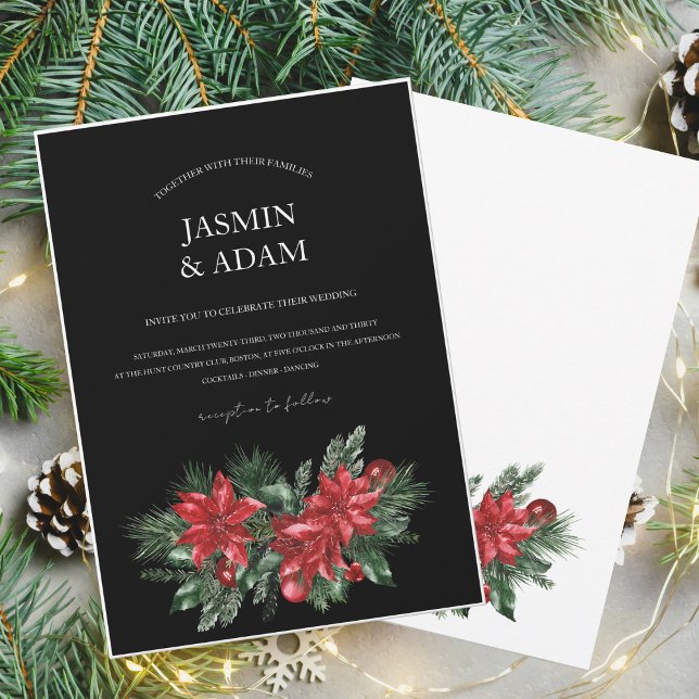 Invitation Noir Noël Rouge Vert hiver Mariage de fête (Créateur téléchargé)
