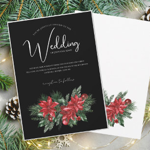 Invitation Noir Noël Rouge Vert hiver Mariage de fête