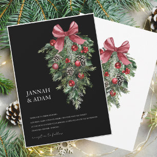 Invitation Noir Noël Rouge Vert hiver Mariage de fête