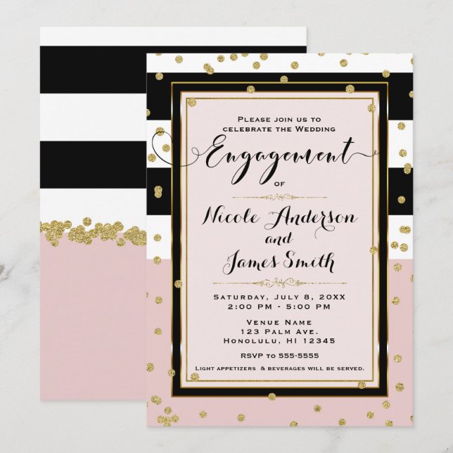 Invitation Noir Noir Noir Noir Noir Glam Partie d'engagement (Devant / Derrière)