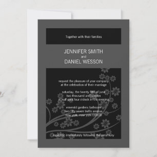 Invitation Noir Onxy Floral Pattern Modèle Mariage Invite