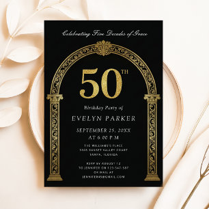 Invitation Noir & Or Cinq décennies de grâce 50e anniversaire