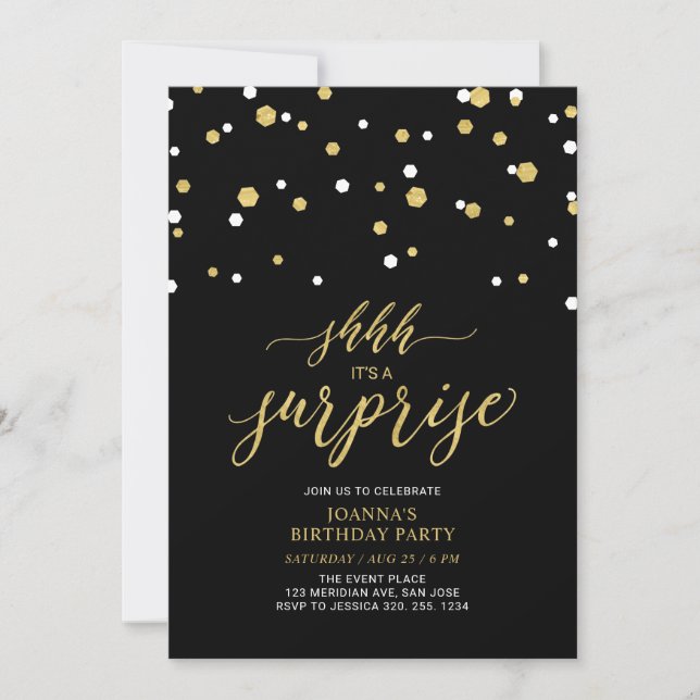 Invitation Noir & Or Confetti Adulte fête d'anniversaire (Devant)