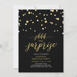 Invitation Noir & Or Confetti Adulte fête d'anniversaire