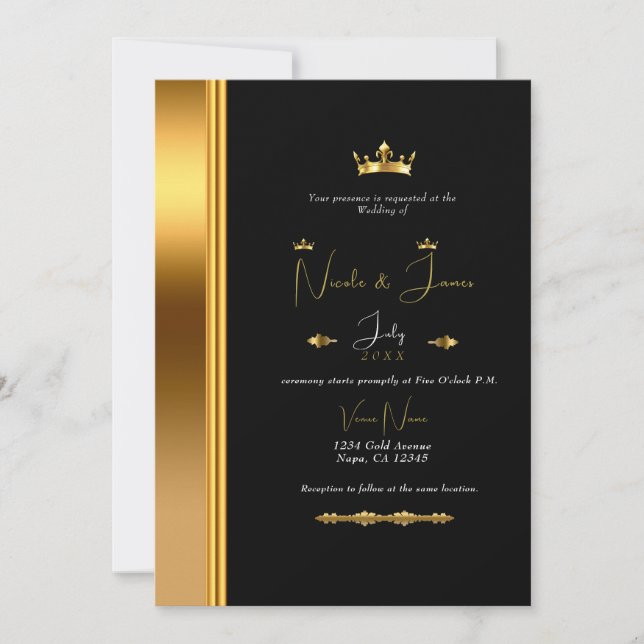 Invitation Noir & Or Elegant Royal Glam Mariage (Devant)