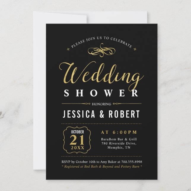 Invitation Noir & Or | Élégant Wedding shower Couples (Devant)