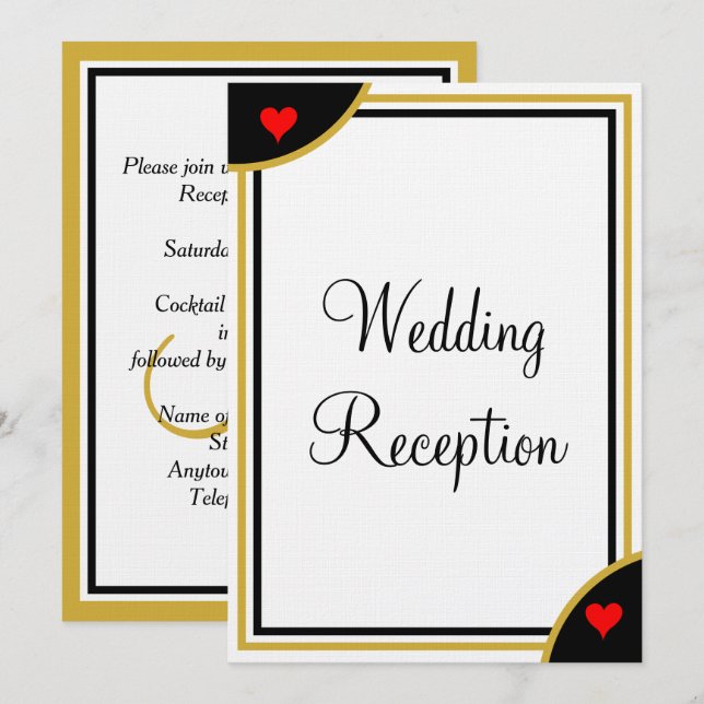 Invitation Noir Or Monogramme Coeurs de réception de mariage (Devant / Derrière)