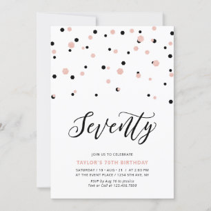 Invitation Noir or Rose Simple Soixante-dix 70e anniversaire