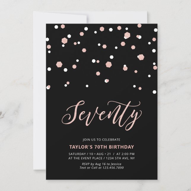 Invitation Noir or Rose Simple Soixante-dix 70e anniversaire (Devant)