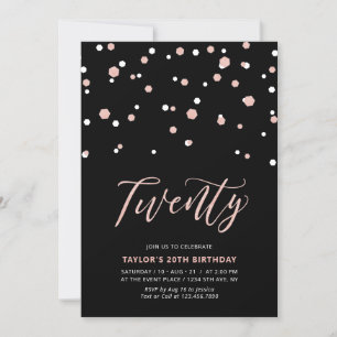 Invitation Noir or Rose Simple Vingt 20e anniversaire