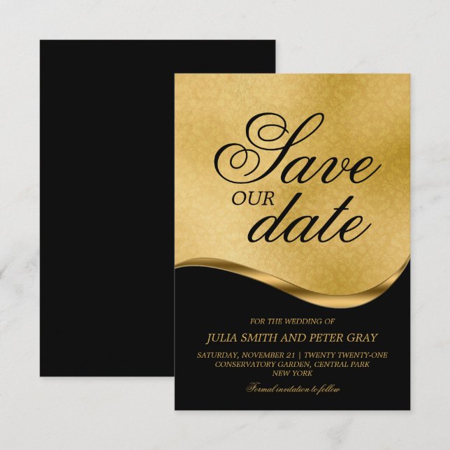 Invitation Noir & Or Traditionnel Enregistrer La Date (Devant / Derrière)