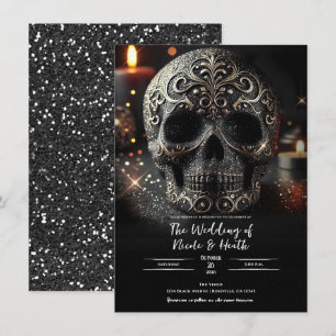Invitation Noir Paillettes Glamour Étincelle Crâne Gothique M