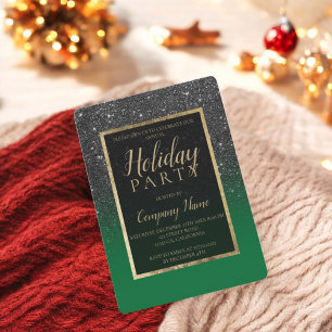 Invitation Noir parties scintillant or vert entreprise Noël