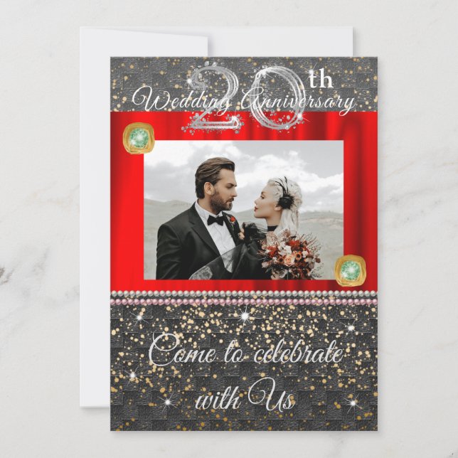 Invitation Noir, Platine et Perles 20e Anniversaire de Mariag (Devant)