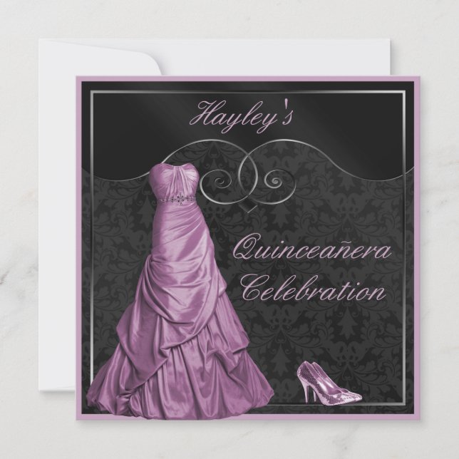 Invitation Noir pourpre fascinant Quinceanera de robe de (Devant)