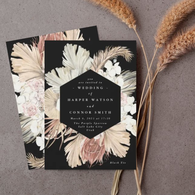 Invitation Noir Premium Pampas Grass Formel Printemps Mariage (Créateur téléchargé)