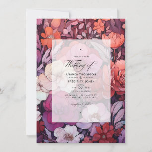 Invitation Noir prune, Gris, Cuivre et Rose Poussiéreuse Fleu