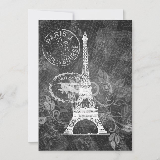 Invitation Noir romantique de Paris de Fête de la mariée (Devant)