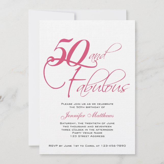 Invitation Noir rose 50e et fabuleux!Invitations d'anniversai (Devant)