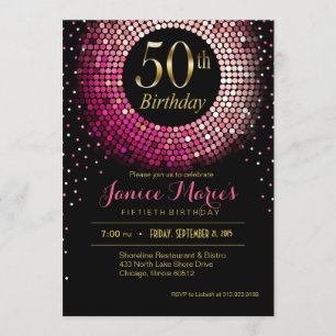 Invitation Noir rose d'or de cinquantième anniversaire de
