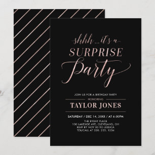 Invitation Noir & Rose Gold   Fête d'anniversaire surprise mo