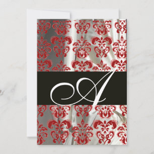 INVITATION NOIR ROUGE BLANC SOIE TISSU DAMASSÉ MONOGRAMME
