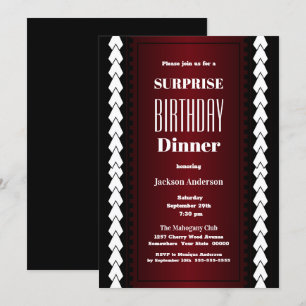 Invitation Noir rouge et blanc Surprise Dîner d'anniversaire