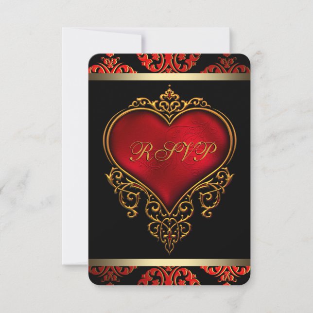 Invitation Noir rouge et mariage or RSVP (Devant)
