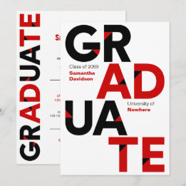 Invitation Noir & Rouge Gros Gras Lettres Angle-Coupe Graduat