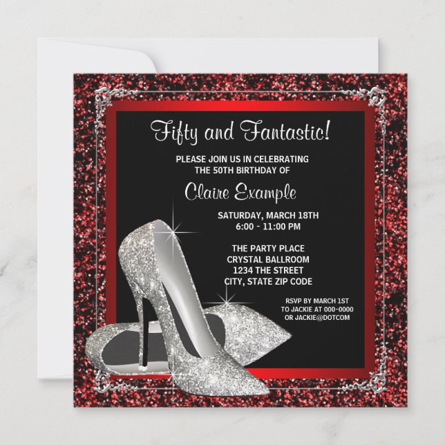 Invitation Noir Rouge Haut talons femmes Anniversaire (Devant)